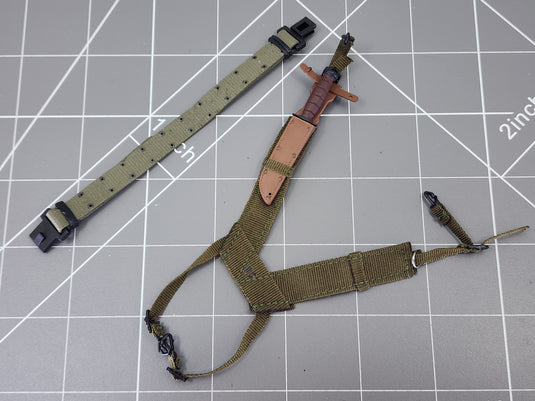 BAM 1/6 OD Green Belt W/ H Type Harness, Sheath & Knife (Dragon)