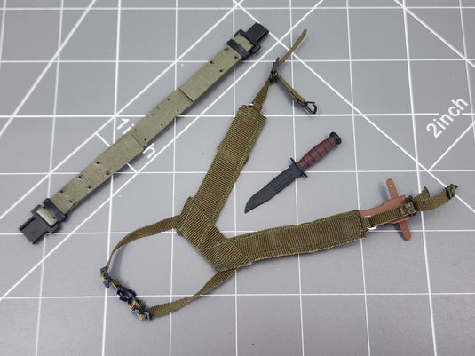 BAM 1/6 OD Green Belt W/ H Type Harness, Sheath & Knife (Dragon)