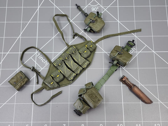 BAM 1/6 Vietnam OD Green Belt & Chest Rig W/ Pouches & Knife (Dragon/ 21 Century)