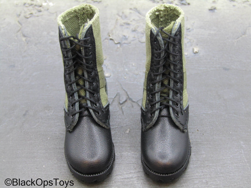 Load image into Gallery viewer, Operation Eagle Claw - Black &amp; Green Combat Boots (Foot Type)
