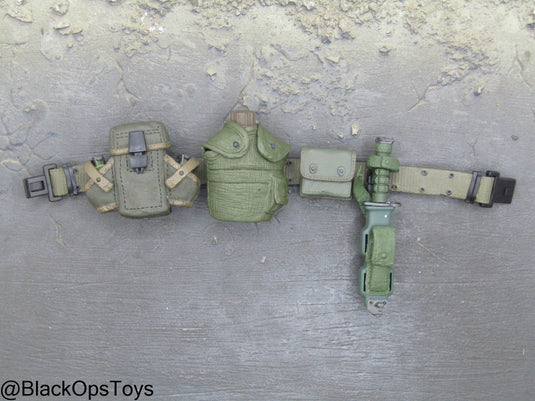 OD Green Rivet Belt w/Pouch Set & Combat Knife