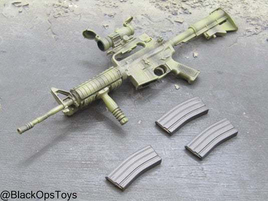 Weathered OD Green M4 Carbine w/Attachment Set