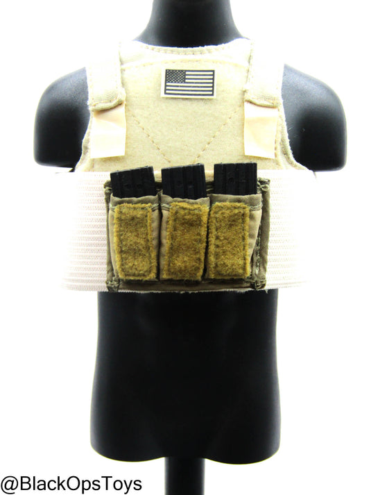 FDE Tan Body Armor w/American Flag Patch & Triple Cell Mag Pouch