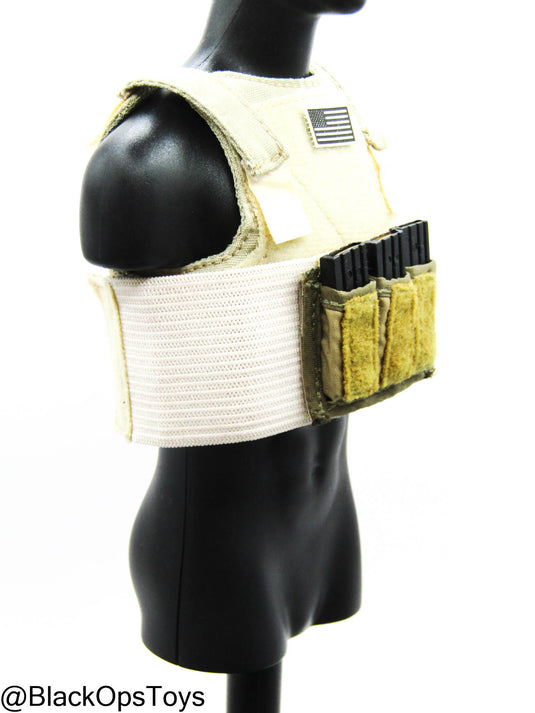 FDE Tan Body Armor w/American Flag Patch & Triple Cell Mag Pouch