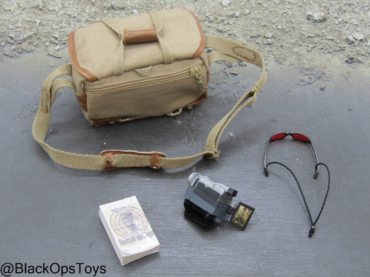 FDE Tan Sling Bag w/Book, Camcorder, & Glasses