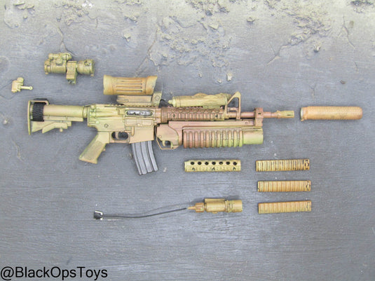 Weathered Desert Camo M4 Rifle w/M203 Grenade Launcher & Attachment Set