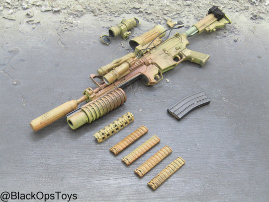 Weathered Desert Camo M4 Rifle w/M203 Grenade Launcher & Attachment Set