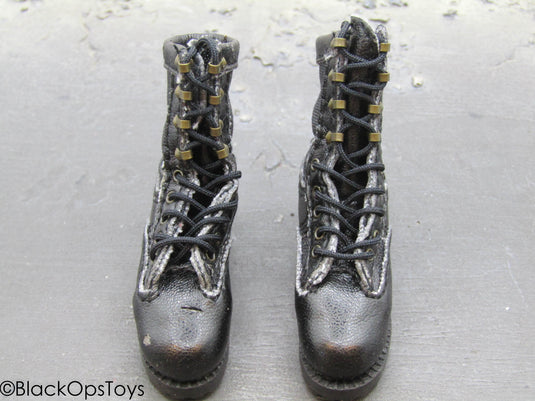 Night Ops - Black Leather-Like Combat Boots (Foot Type)