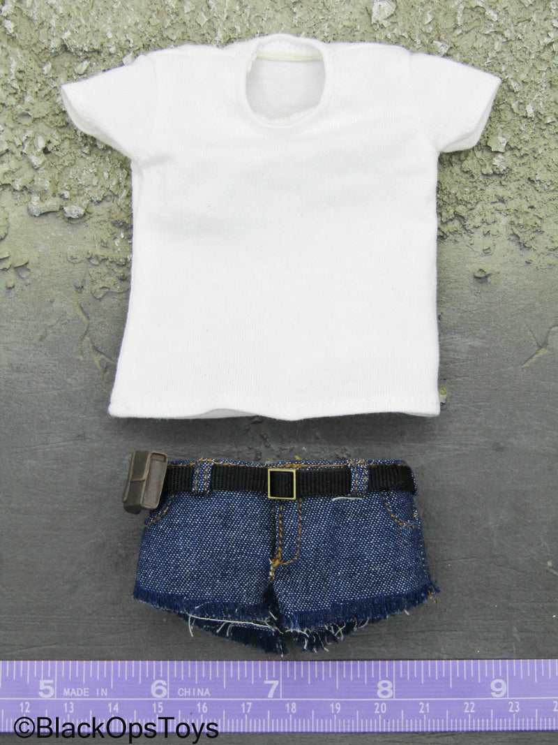 Load image into Gallery viewer, Sniper Girl - White Female Shirt w/Denim Jean Shorts
