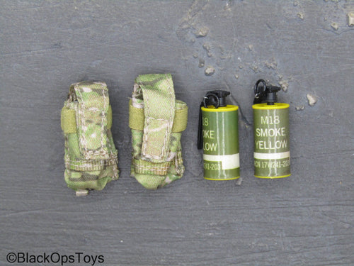 Yellow Smoke Grenades w/Multicam MOLLE Pouches