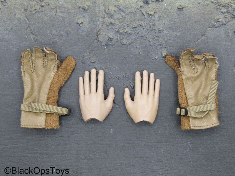 Load image into Gallery viewer, Male Bendy Hands w/Brown Leather Like Rappelling Gloves
