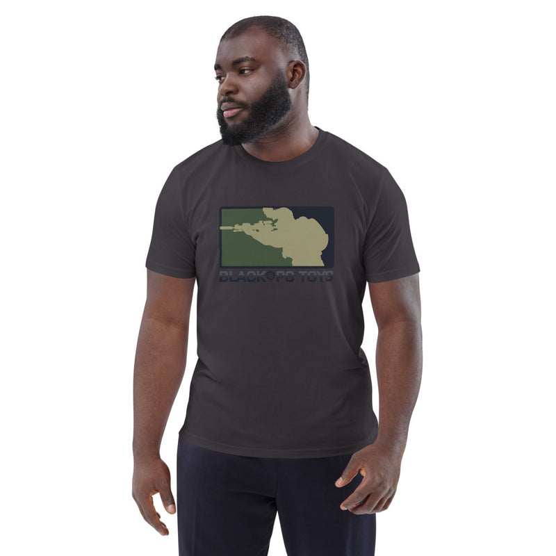 Load image into Gallery viewer, Unisex organic cotton t-shirt with BlackOpsToys army camouflage logo
