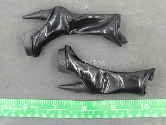 Black Leather Like High Heel Boots (Peg Type) - MINT IN PACKAGE