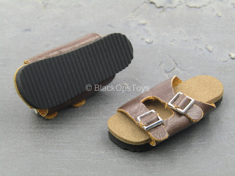 Load image into Gallery viewer, Brown Leather Like Sandals (Foot Type)
