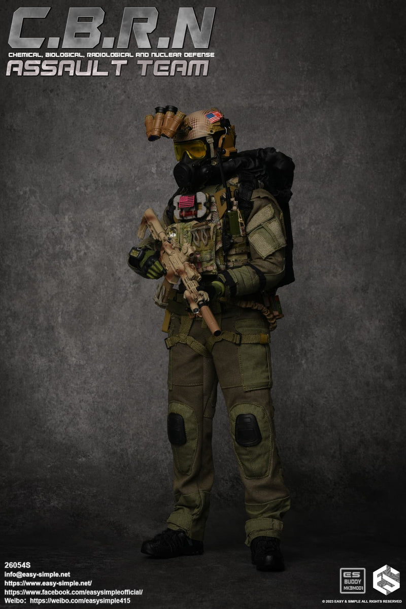 Load image into Gallery viewer, C.B.R.N. Assault Team - Black M50 Gas Mask w/Yellow Lenses &amp; Backpack Filter
