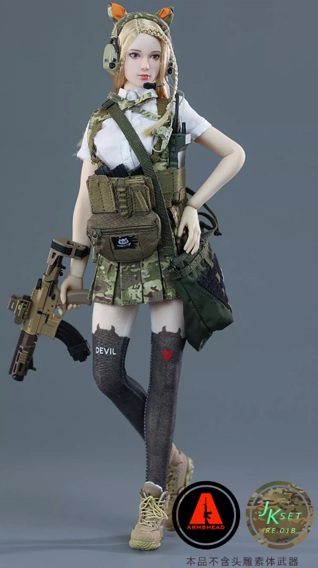 Armed Schoolgirl (B) - Green Female Bomber Jacket w/Orange Lining