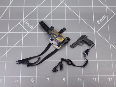 BAM 1/6 Pistol W/ Drop Leg Holster Woodland Camo (ACE)