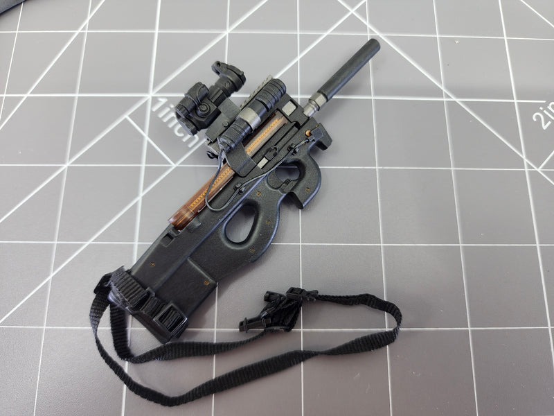 Load image into Gallery viewer, BAM 1/6 Grey Uniform, Black Molle Vest, and FN P90
