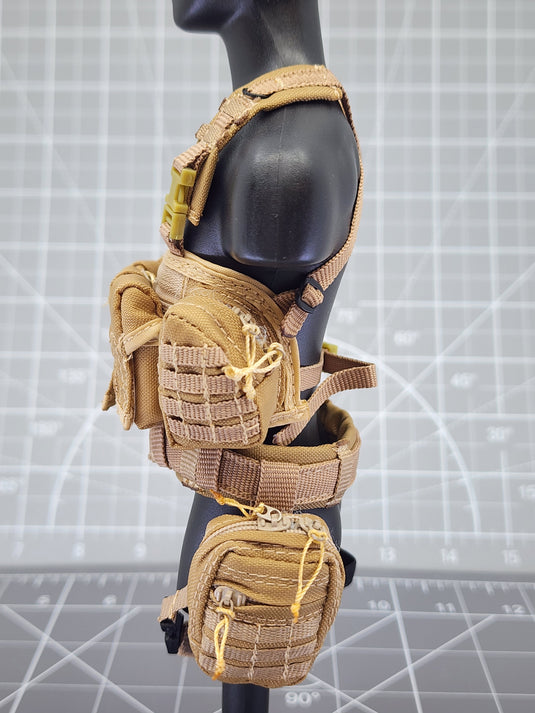 BAM 1/6 Coyote Tan Chest Pack W/ Drop Leg Pistol Holster & Bag (Toy Soldier)