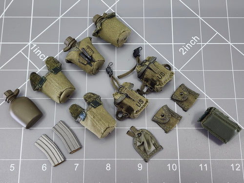 BAM 1/6 Vietnam OD Green Canteen & Ammo Pouch Set (Toy Soldier)