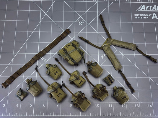 BAM 1/6 Vietnam OD Green Belt, Harness, Canteen & Pouch Set (Hot Toys, Toy Soldier)