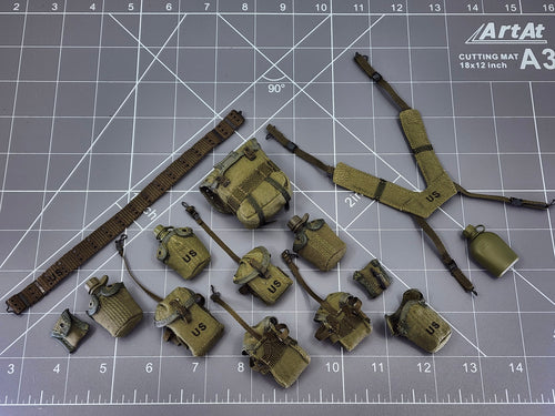 BAM 1/6 Vietnam OD Green Belt, Harness, Canteen & Pouch Set (Hot Toys, Toy Soldier)