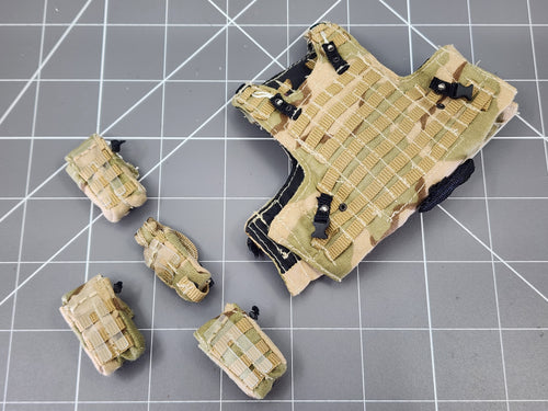 BAM 1/6 3C Desert Camo Molle Plate Carrier Vest W/ Pouches (BBI/Custom Craft)