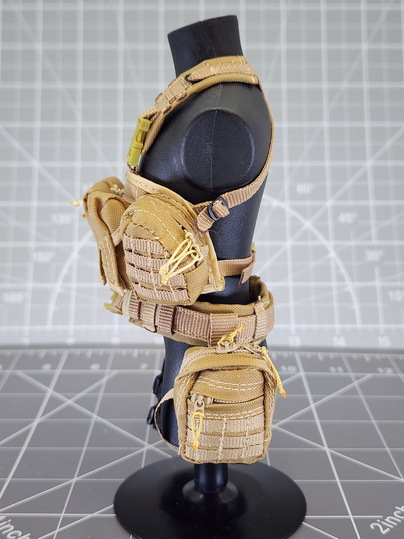Load image into Gallery viewer, BAM 1/6 Coyote Tan Chest Rig W/ Drop Leg Holster, Pistol, &amp; Bag (Toy Soldier)
