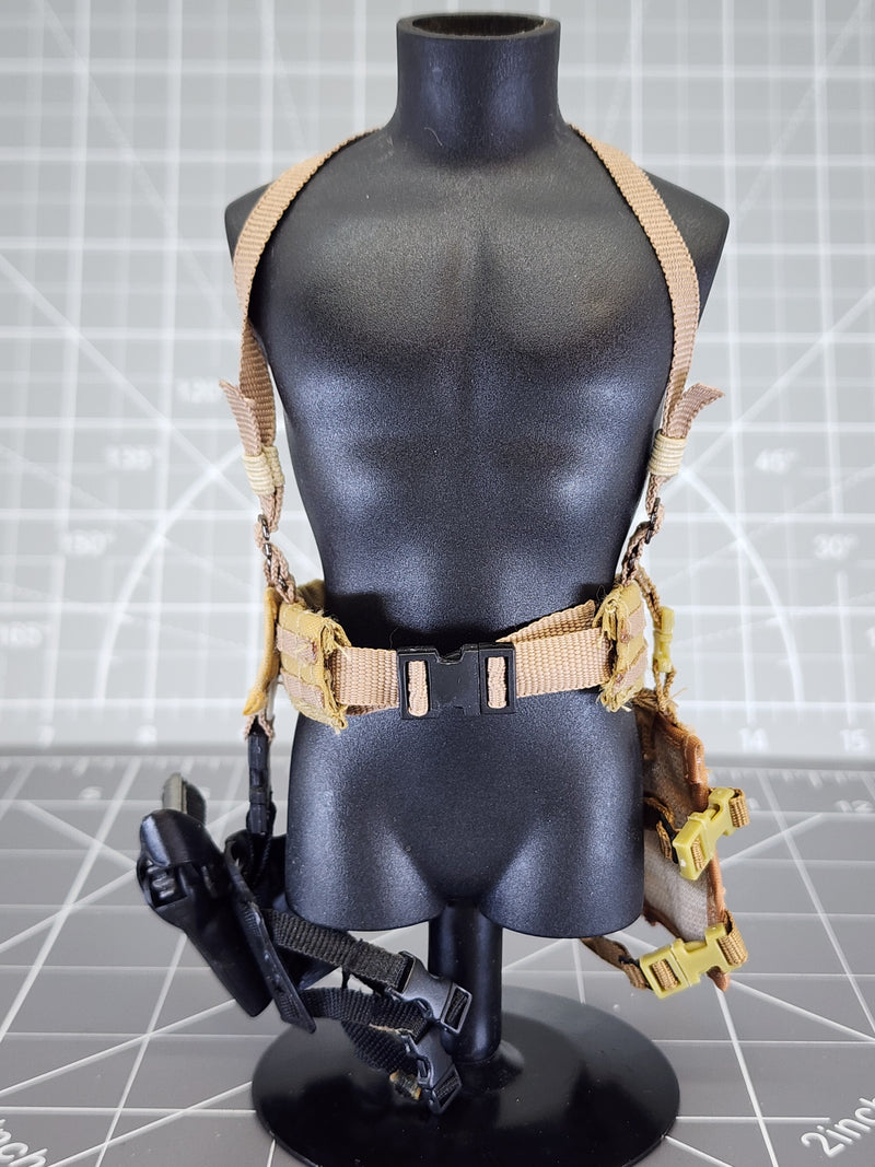 Load image into Gallery viewer, BAM 1/6 Coyote Tan Battle Belt W/ Drop Leg Molle Pouch &amp; Holster
