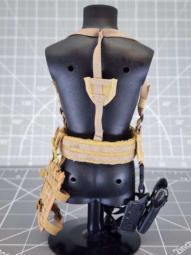 Load image into Gallery viewer, BAM 1/6 Coyote Tan Battle Belt W/ Drop Leg Molle Pouch &amp; Holster
