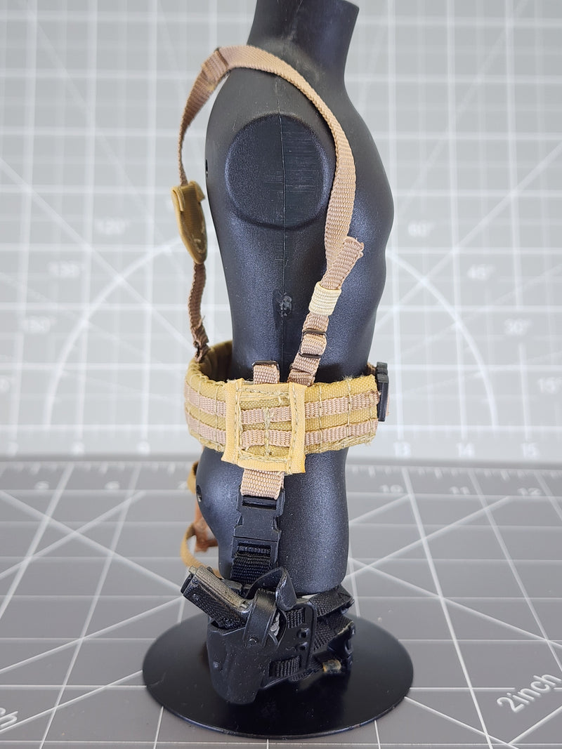 Load image into Gallery viewer, BAM 1/6 Coyote Tan Battle Belt W/ Drop Leg Molle Pouch &amp; Holster
