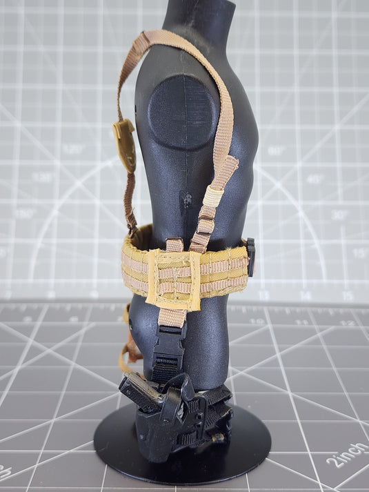 BAM 1/6 Coyote Tan Battle Belt W/ Drop Leg Molle Pouch & Holster