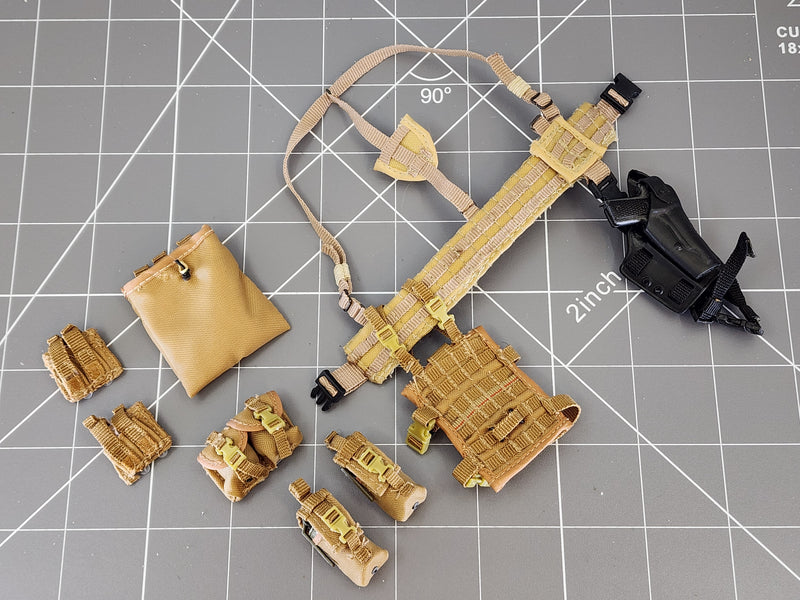 Load image into Gallery viewer, BAM 1/6 Coyote Tan Battle Belt W/ Drop Leg Molle Pouch &amp; Holster
