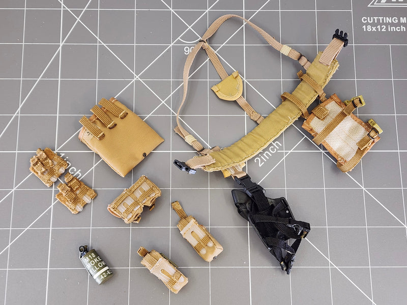 Load image into Gallery viewer, BAM 1/6 Coyote Tan Battle Belt W/ Drop Leg Molle Pouch &amp; Holster
