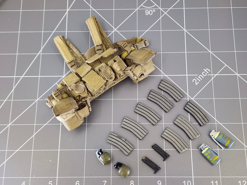 Load image into Gallery viewer, BAM 1/6 Coyote Tan Chest Rig With Ammo Pouches &amp; Grenades (Playhouse)
