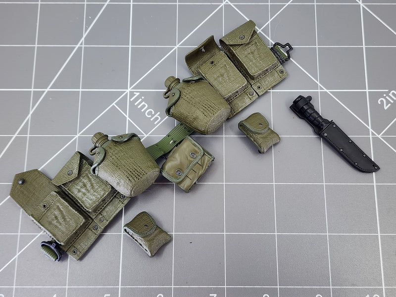 Load image into Gallery viewer, BAM 1/6 Vietnam OD Green Belt W/ Canteens, Knife, &amp; Pouches (Dragon)

