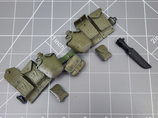 BAM 1/6 Vietnam OD Green Belt W/ Canteens, Knife, & Pouches (Dragon)
