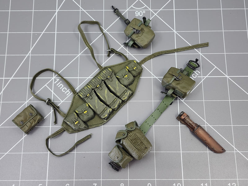 Load image into Gallery viewer, BAM 1/6 Vietnam OD Green Belt &amp; Chest Rig W/ Pouches &amp; Knife (Dragon/ 21 Century)
