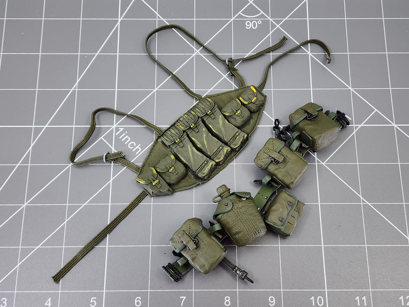 Load image into Gallery viewer, BAM 1/6 Vietnam OD Green Belt &amp; Chest Rig W/ Pouches (Dragon/ 21 Century)
