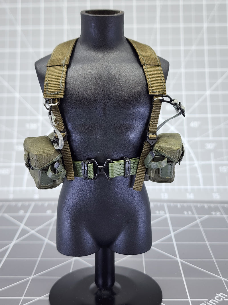 Load image into Gallery viewer, BAM 1/6 Vietnam OD Green Bar Belt W/ Suspenders, Knife &amp; Pouches (Dragon)
