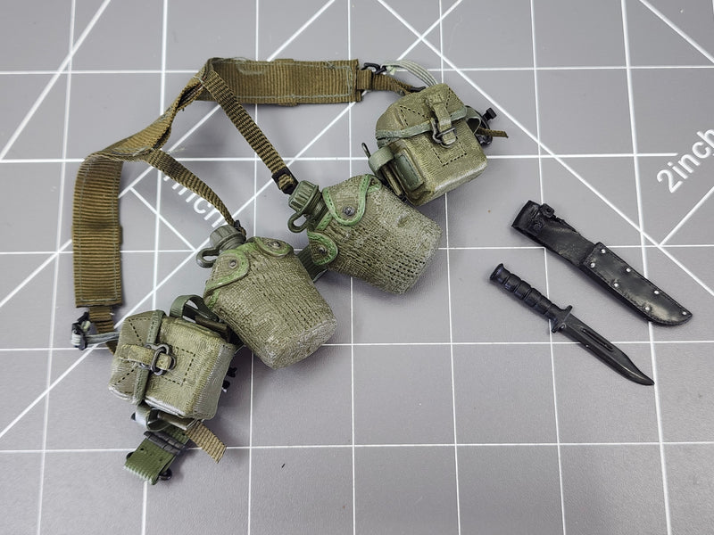 Load image into Gallery viewer, BAM 1/6 Vietnam OD Green Bar Belt W/ Suspenders, Knife &amp; Pouches (Dragon)
