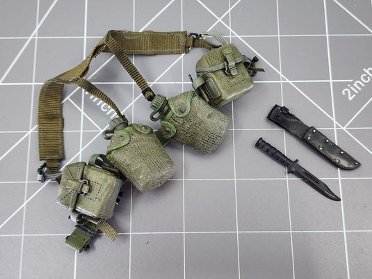 BAM 1/6 Vietnam OD Green Bar Belt W/ Suspenders, Knife & Pouches (Dragon)