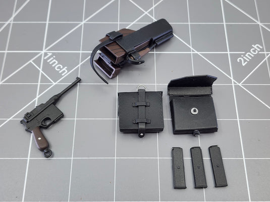 BAM 1/6 WWII Mauser Pistol W/ Holster & Ammo Pouches