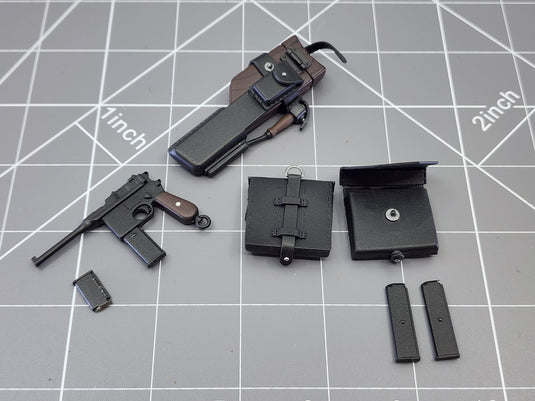 BAM 1/6 WWII Mauser Pistol W/ Holster & Ammo Pouches