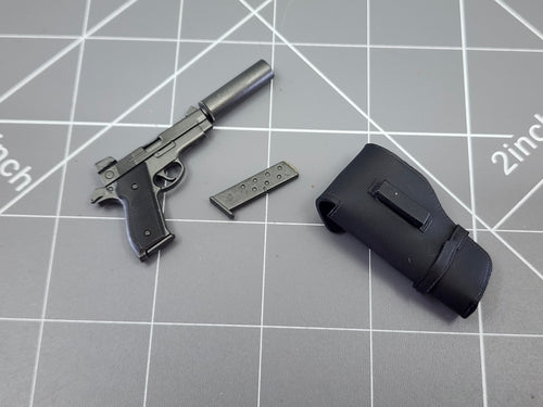 BAM 1/6 Vietnam SIG Hush Puppy Pistol W/ Leather like Belt Holster (Dragon)