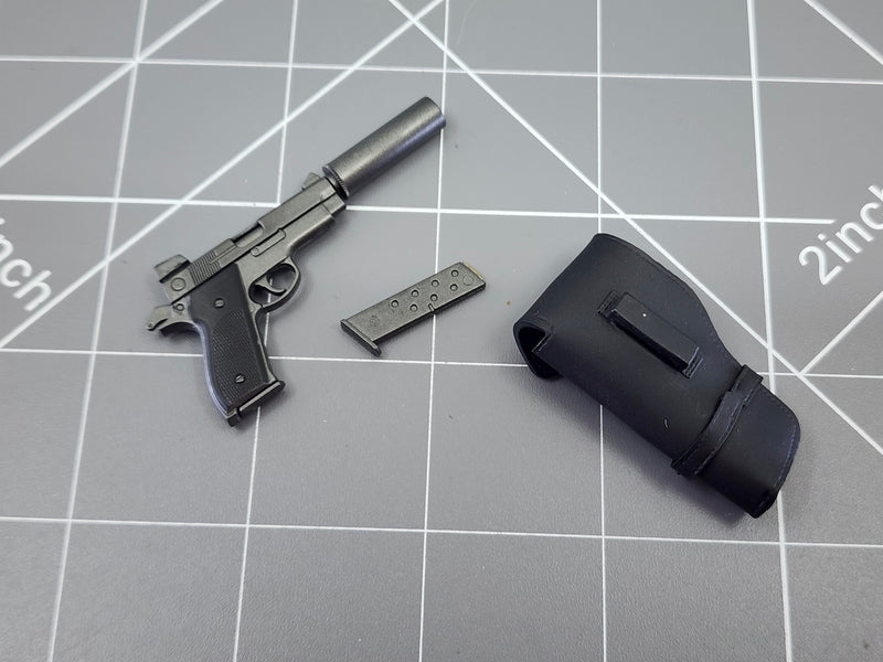Load image into Gallery viewer, BAM 1/6 Vietnam SIG Hush Puppy Pistol W/ Leather like Belt Holster (Dragon)
