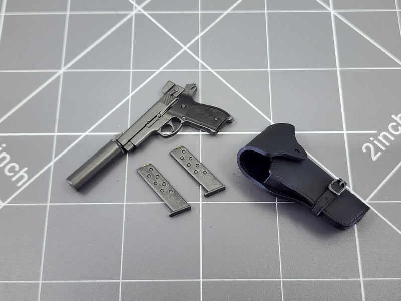Load image into Gallery viewer, BAM 1/6 Vietnam SIG Hush Puppy Pistol W/ Leather like Belt Holster (Dragon)
