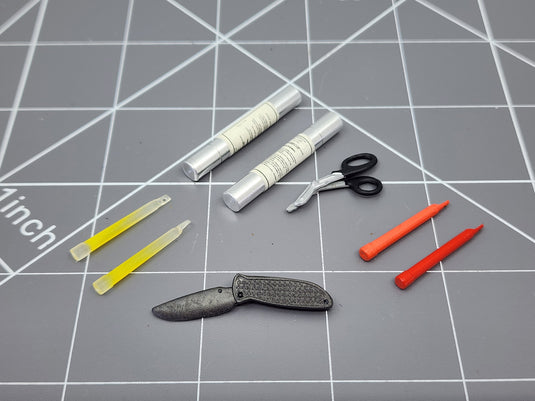 BAM 1/6 Folding Knife, Scissors, Glow Sticks, & Signal Flares