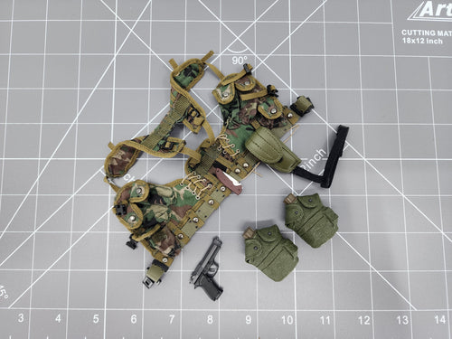 Bam 1/6 Woodlands Camo Chest Rig W/ Folding Knife & Pistol