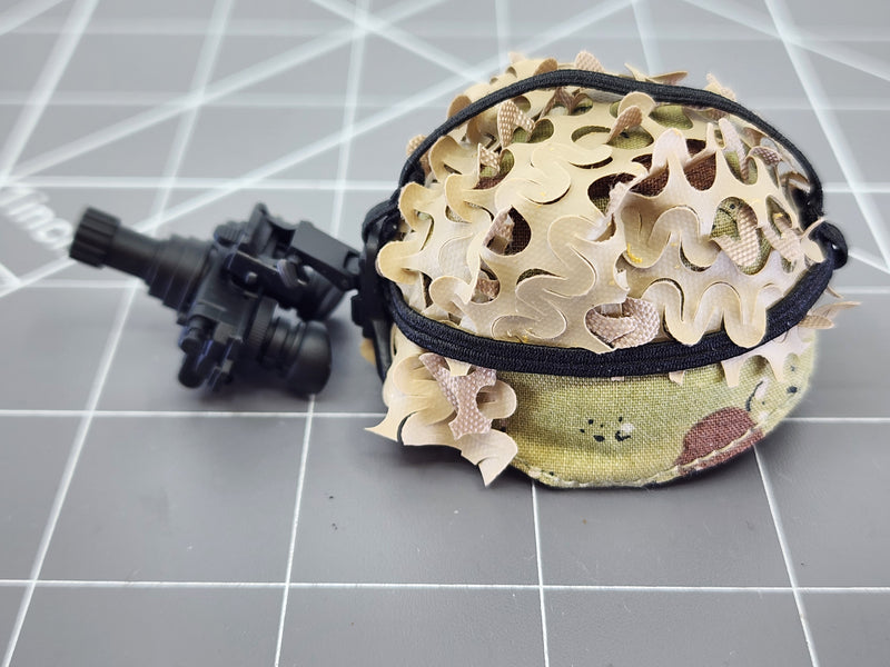 Load image into Gallery viewer, Bam 1/6 Chocolate Chip Camo Helmet  W/ Reversible Net Camo &amp; NVG
